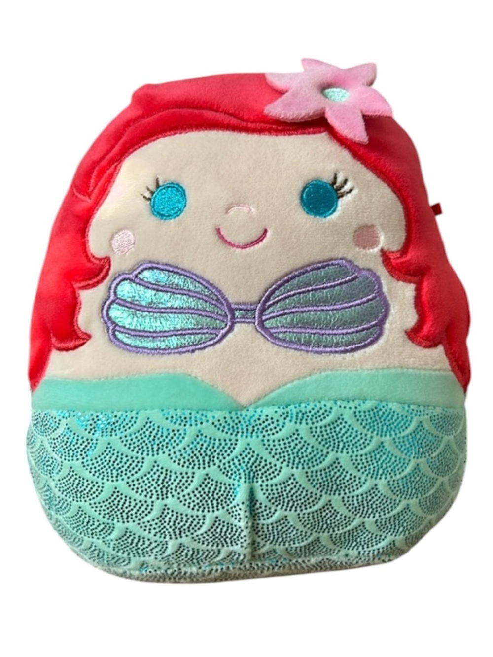 DISNEY Ariel Squishmallow Mermaid w/ Red Hair & Aqua Tail -- 10” Tall